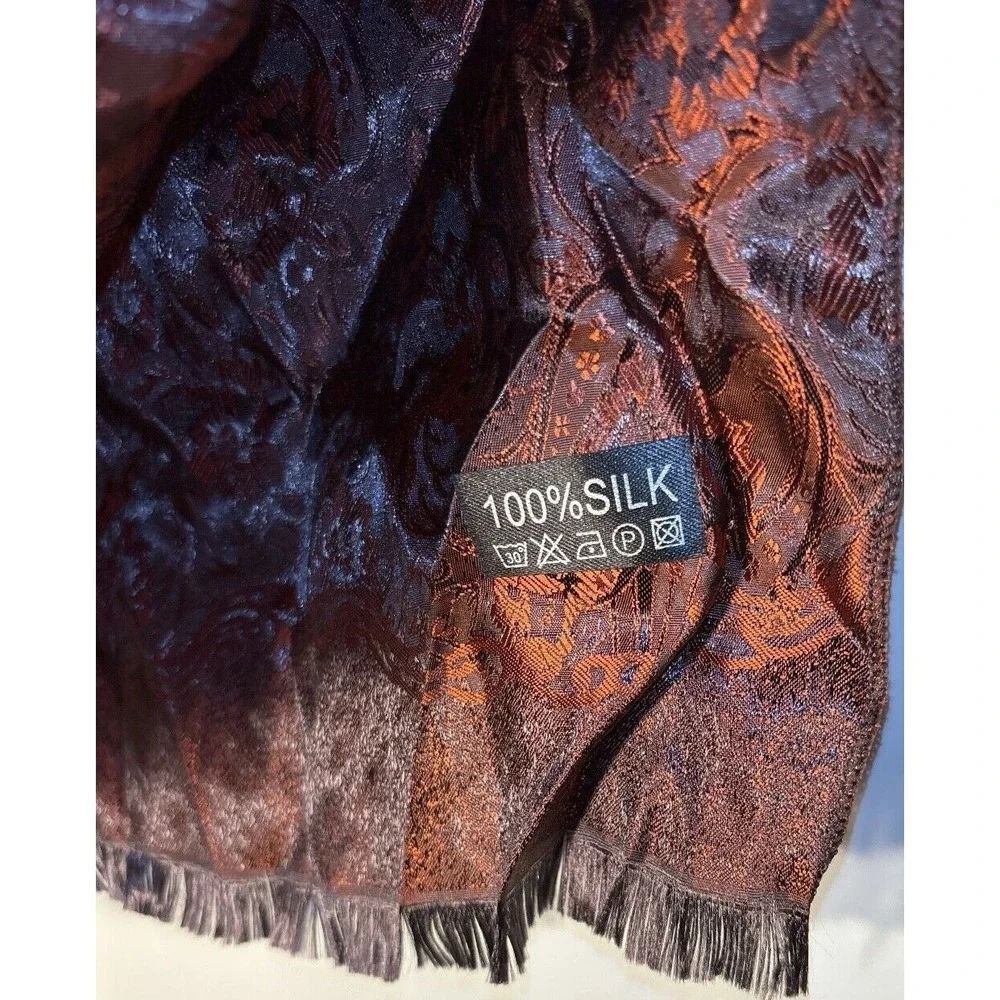 Vintage Silk Scarf Browns‎ Orange Floral Paisley ~ 72